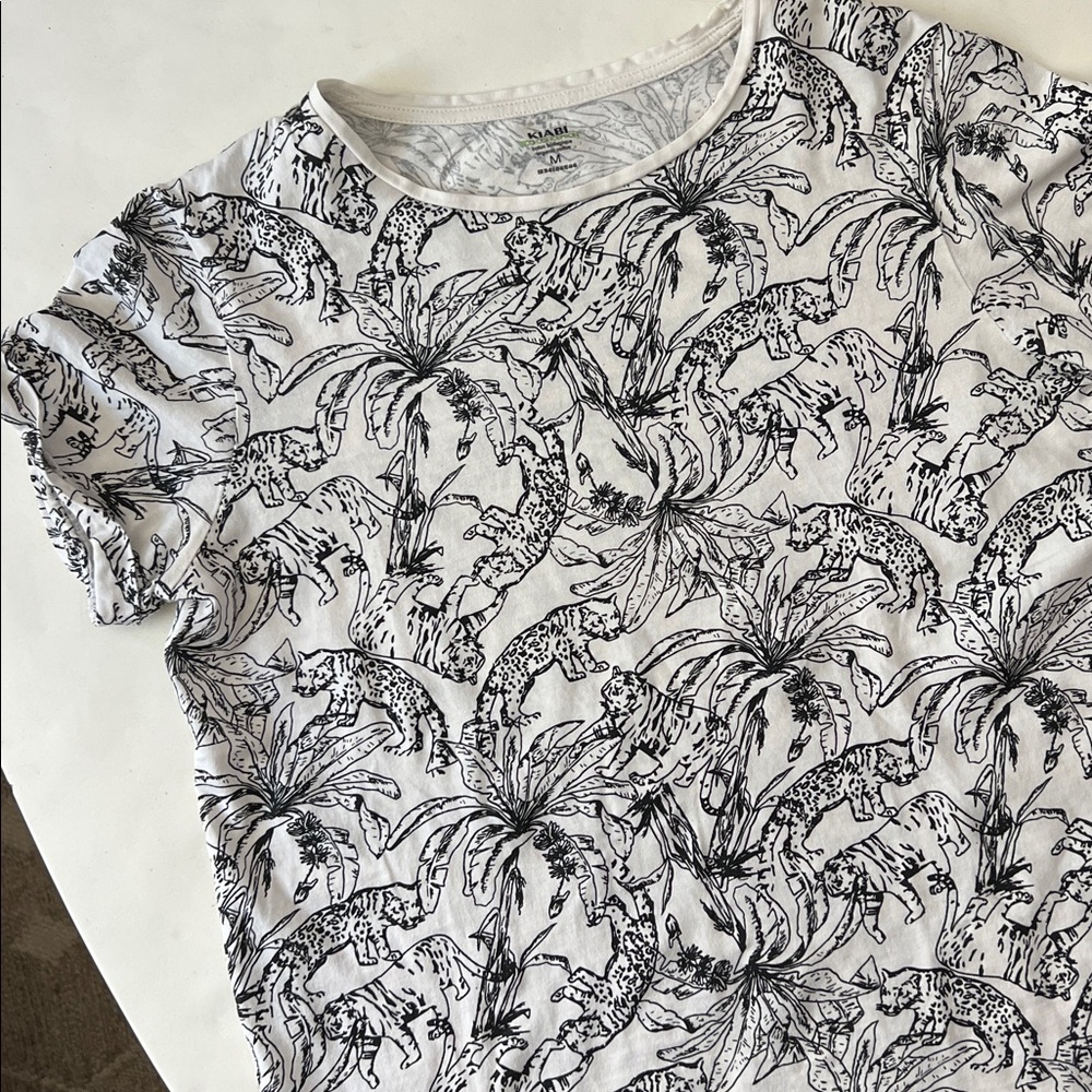 Kiabi 100% Organic Cotton Monochrome Jungle Animal Tiger Jaguar Print T-Shirt M